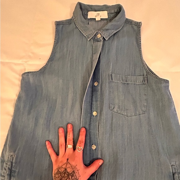 Thread Supply 100% Lyocell Denim Dress with Pockets, Full Button front & Collar - Picture 4 of 7